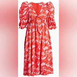 AREA STARS SNAKE PINK AND RED KAYA EMPIRE WAIST DRESS WITH ELBOW SLEEVES